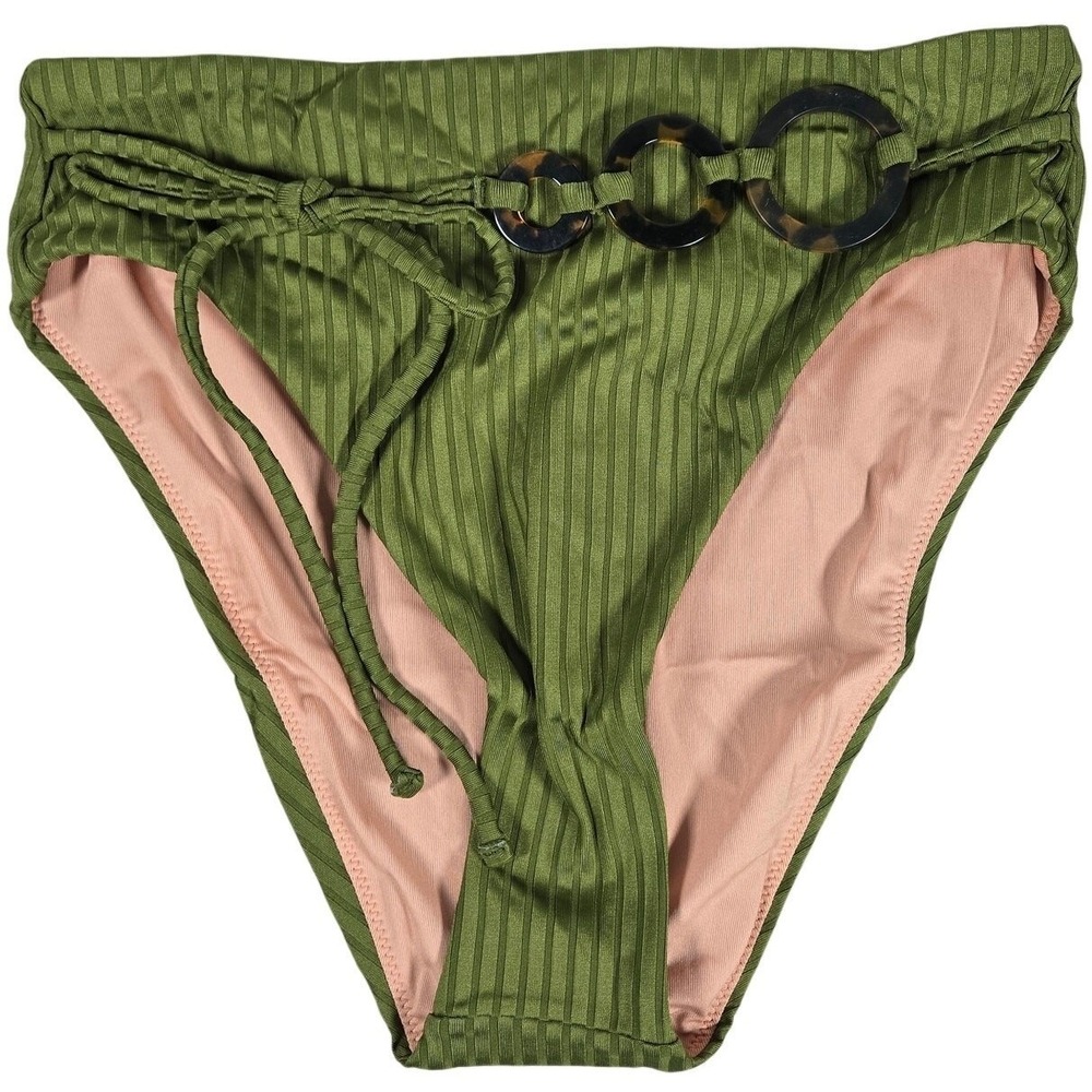 J. Crew Wide-rib high-rise bikini bottom in Canteen Green & Tortoise S NWT